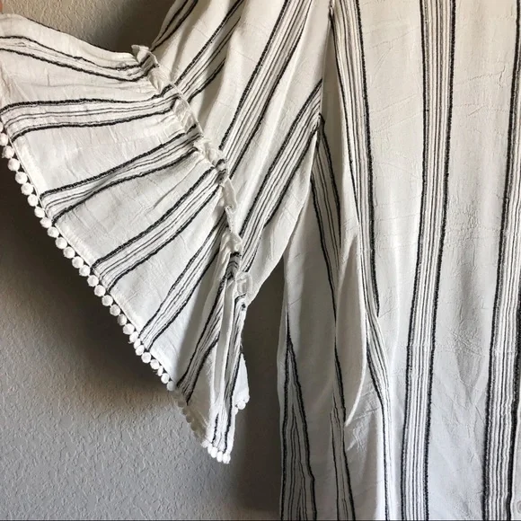 Anthro Maven West Striped Gauzy Wide Flare Sleeve Blouse - Picture 5 of 10